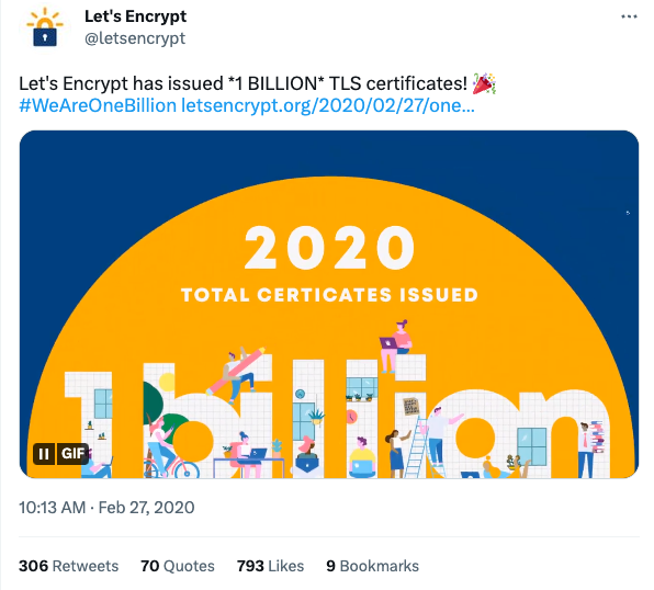 1 Billionth Let’s Encrypt Certificate Issued